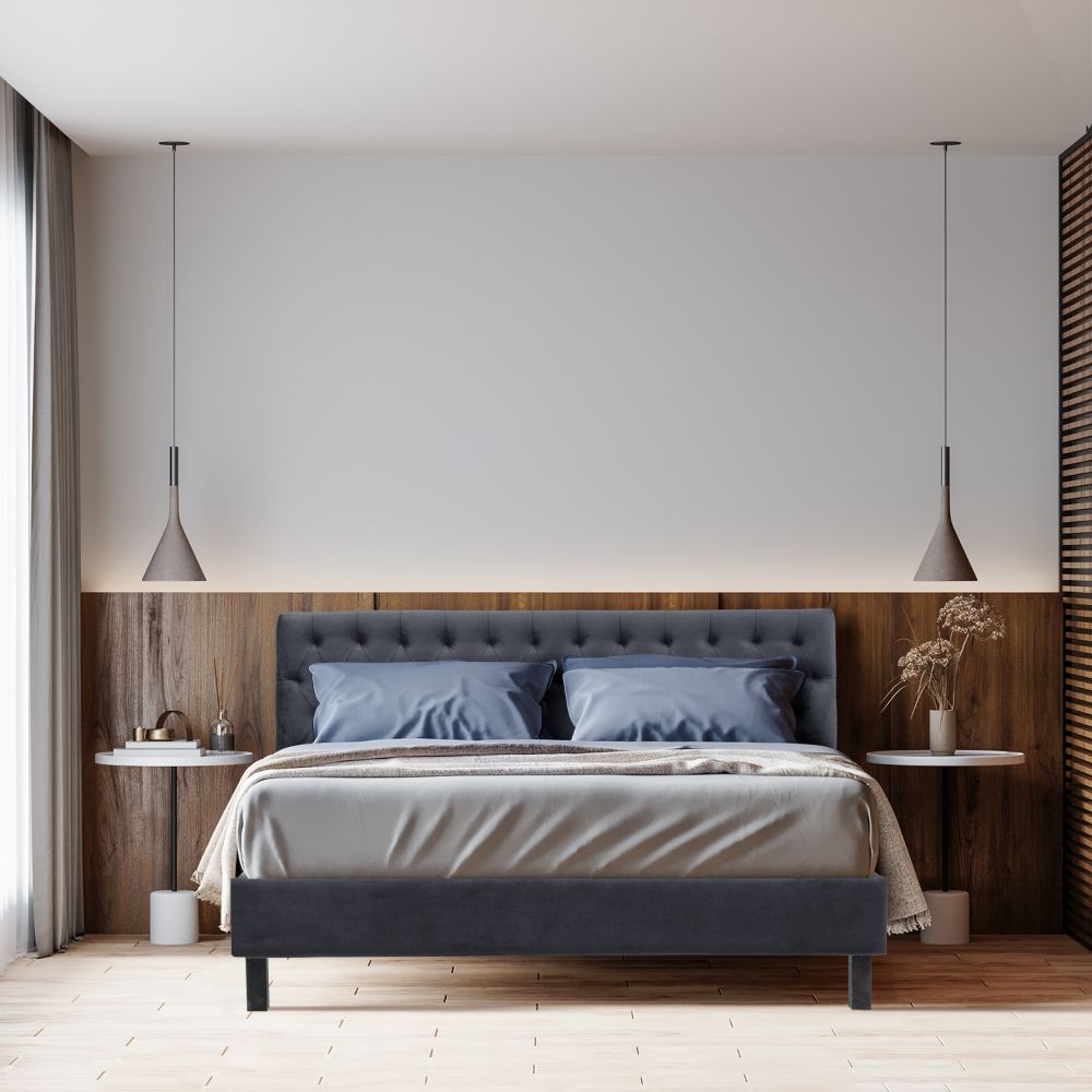 Wakefit Solis Upholstered King Bed without Storage (velvet space grey)